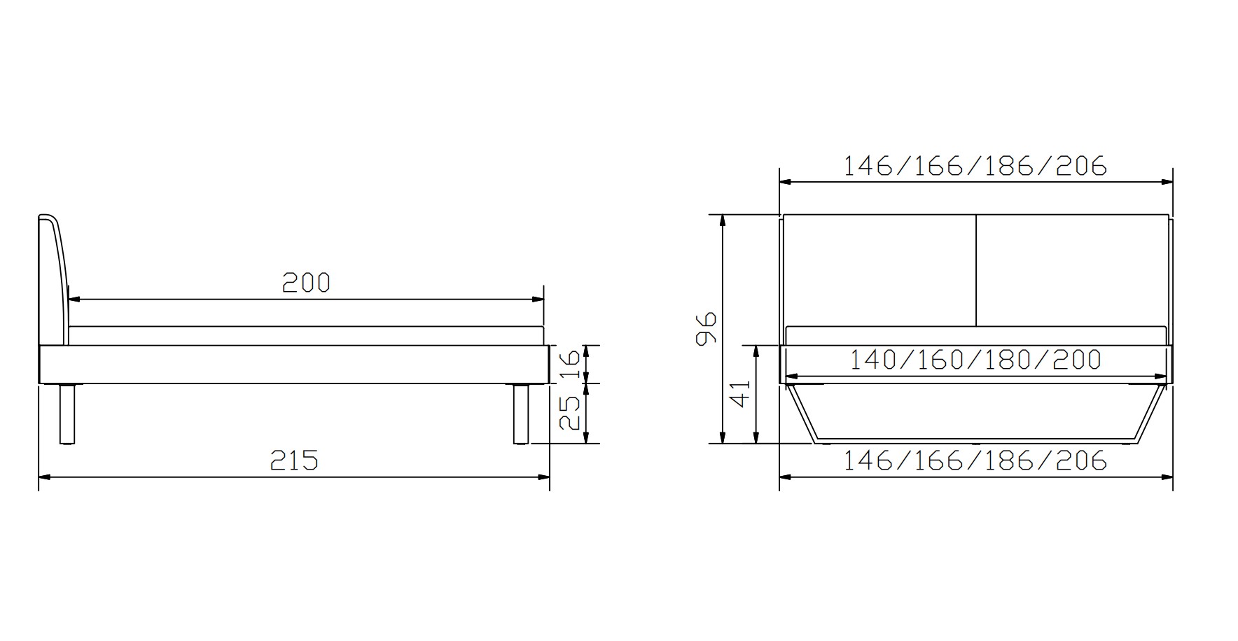 Hasena - Trento Bett Pietro | Rahmen Trento 16 | Polsterkopfteil | Metallkufen Glyd | konfigurierbar