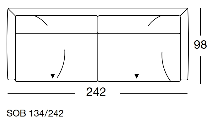 Maßzeichnung eines Sofaelement vor weißem Hintergrund freistil Rolf Benz 134 