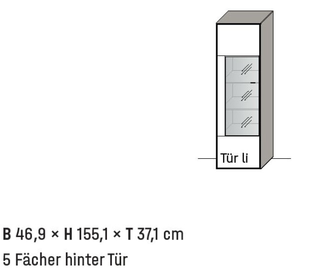 Illustration eines Highboards mit Bezeichnung vor weißem Hintergrund