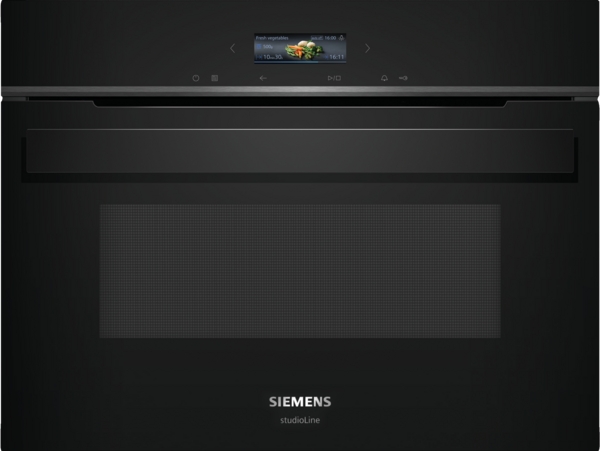 Siemens studioLine - Einbau-Mikrowelle iQ700 (60x45 cm) INKL. 5 JAHRE GARANTIE | CE932GXB1 Moderner Siemens studioLine Backofen in Schwarz mit integriertem Touchscreen-Display.