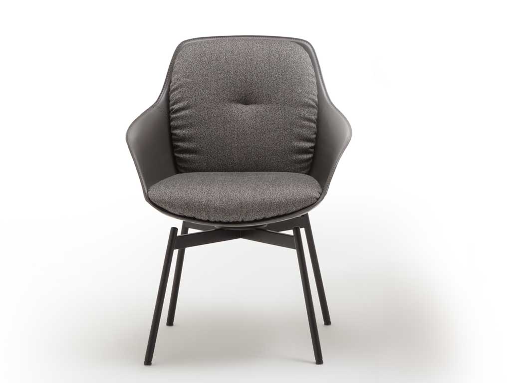 Grauer Rolf Benz Stuhl 600 mit Sitzschale und vierfuß Gestell