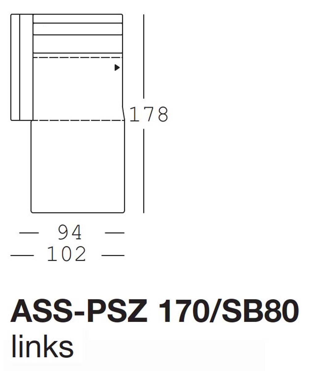 freistil Rolf Benz 170 - Abschlusssessel mit Polstersitz links | Sitzbreite: 80 cm | ASS-PSZ 170/SB80li Maßzeichnung eines Sofaelements vor weißem Hintergrund freistil Rolf Benz 170