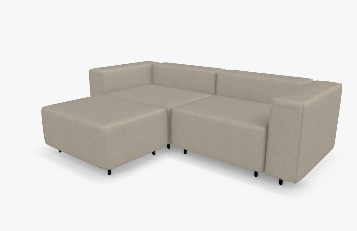 Beiges modulares Ecksofa mit Ottomane auf weißen Hintergrund