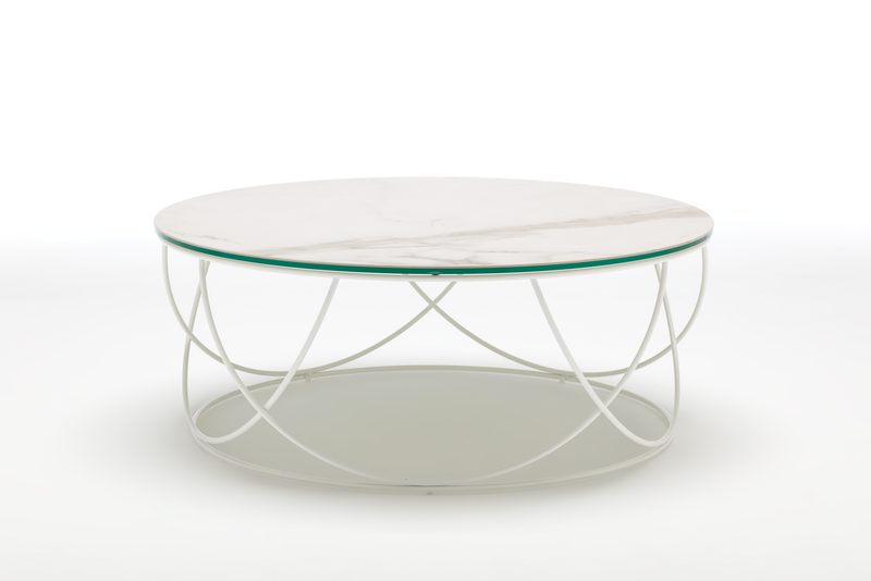 Rolf Benz 261 - Couchtisch | 2 Größen runder großer Couchtisch mit geschwungenem Designer Gestell in weiß