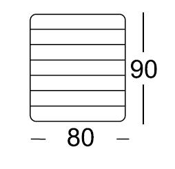 Grafik eines rechteckigen Objekts mit Linien und den Maßen 80x90