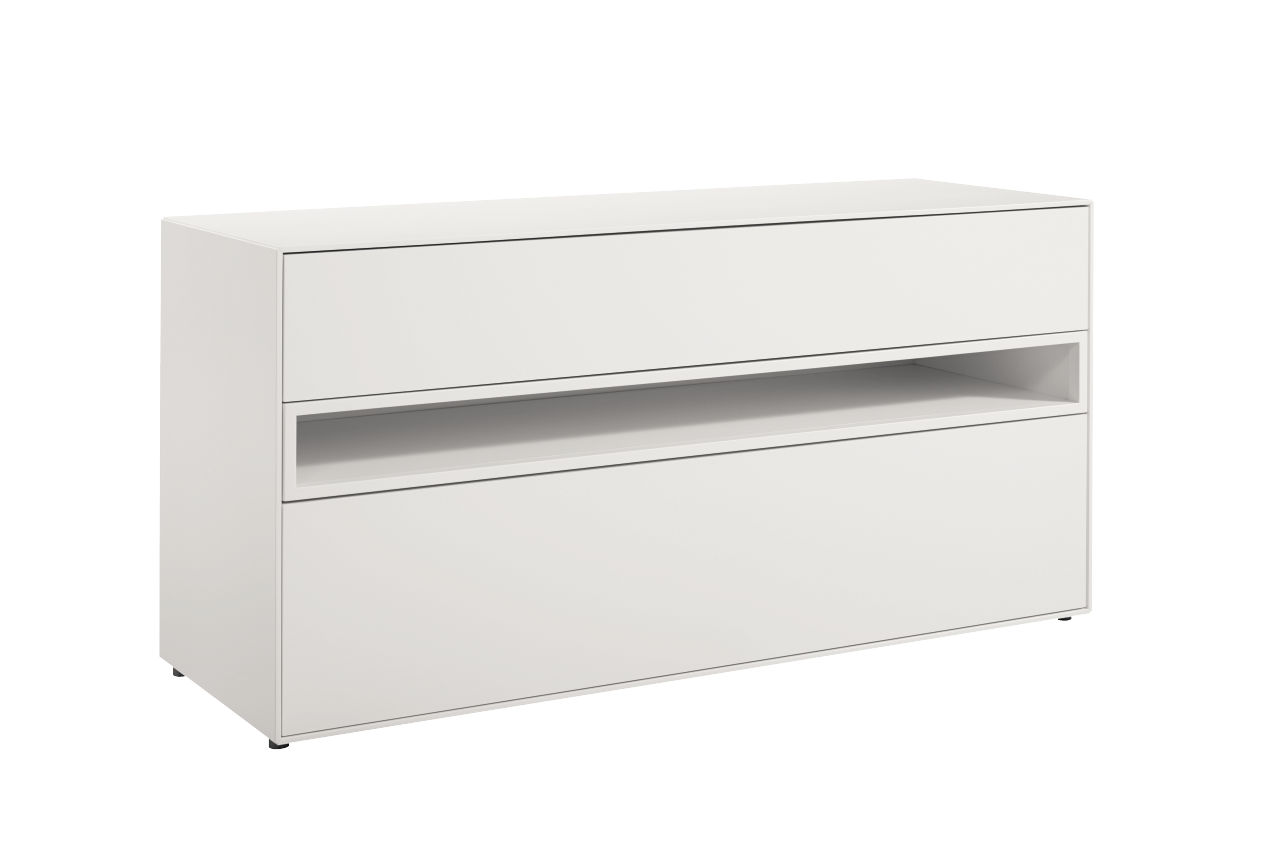 now! by hülsta. easy | Sideboard 2 Schubladen, offenes Fach | Lack-reinweiß | B: 128 cm | 44113