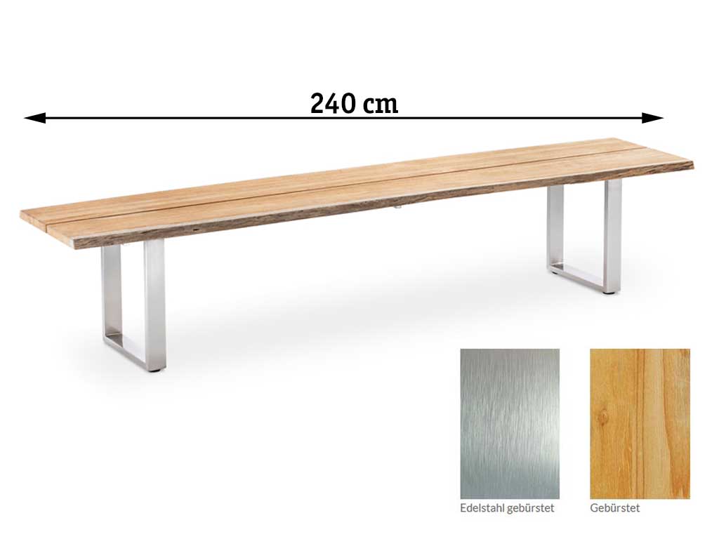 Niehoff Garden. Solid | G537 | Bank | 240 x 45 cm | Edelstahl/Teak gebürstet