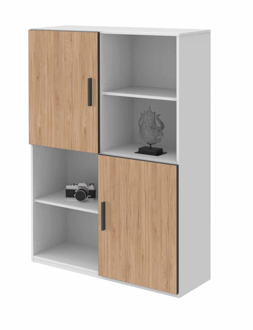 Röhr Bush. qunit - Highboard mit 2 Türen | Korpus weiß | Front Holzoptik, braun | B: 100 cm 