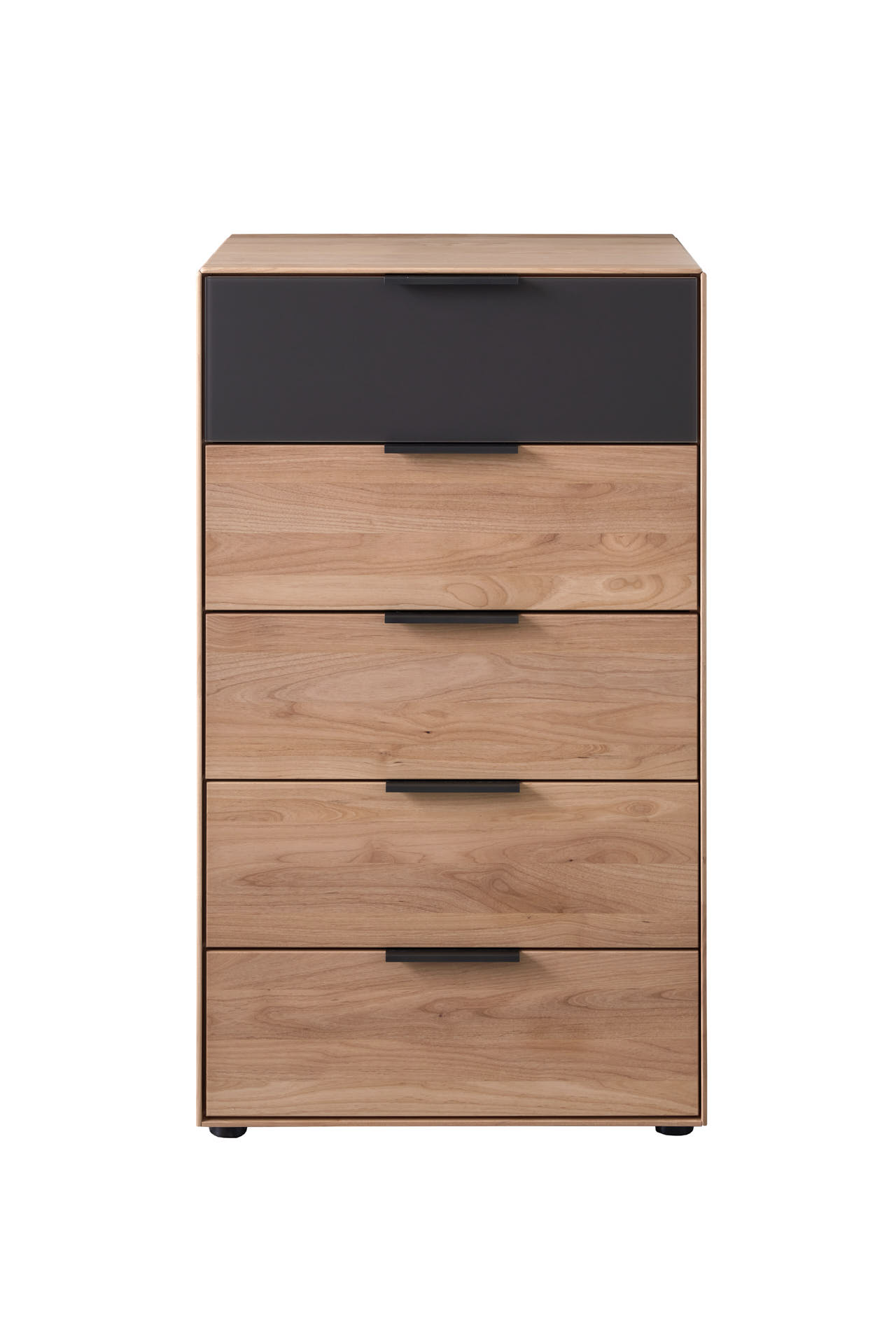 Elegante Holzkommode mit fünf Schubladen, modernes Design mit dunkler oberer Schublade