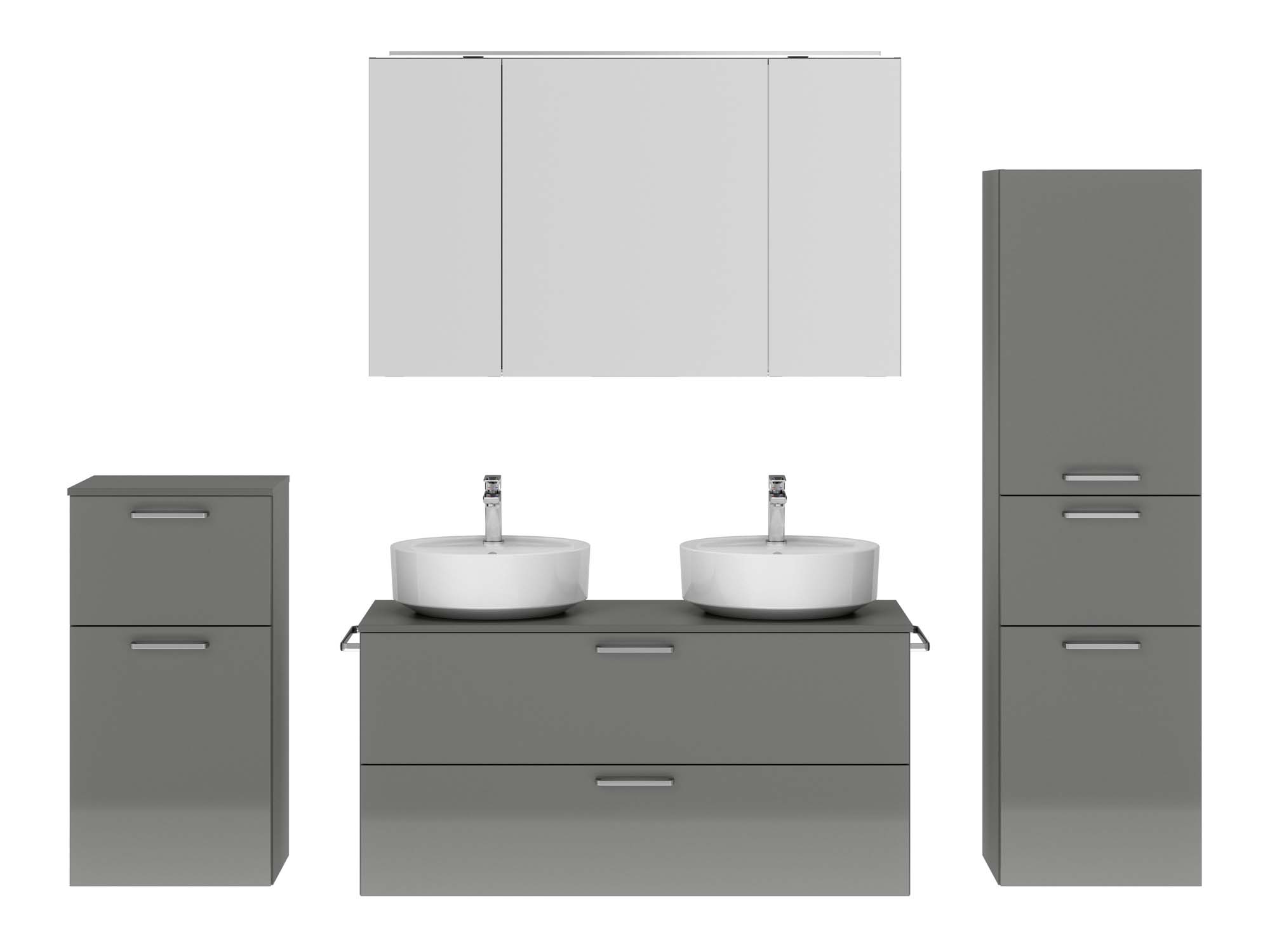 Badezimmermöbel-Set 3 Schränke grau mit Waschtisch und Spiegelschrank nobilia