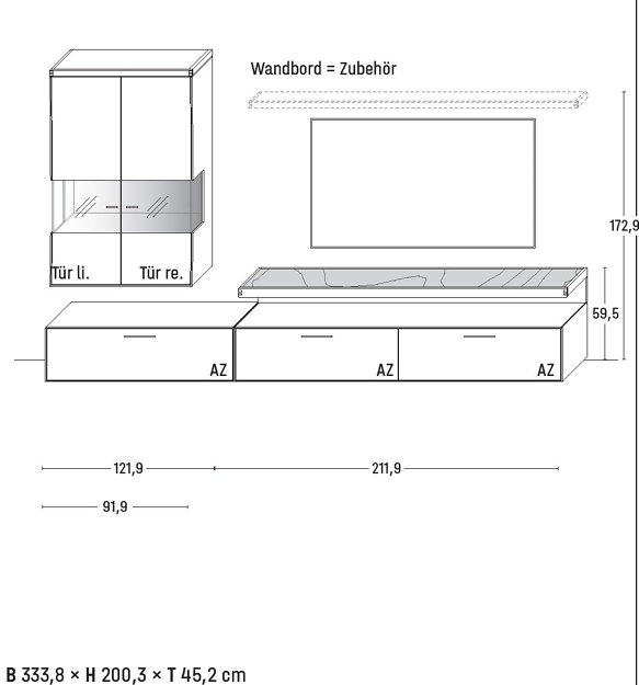 Wöstmann WM 2520 - Wohnwand | Type 0013/0113 | B: 333,8 cm | Wildeiche massiv, Keramik
