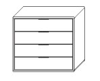 Illustration einer Kommode mit vier Schubladen vor weißem Hintergrund