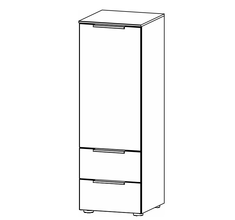Illustration einer Kommode mit zwei Schubladen und einer Tür vor weißem Hintergrund