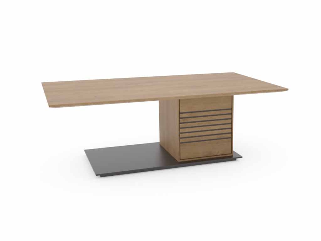 Stilvoller Couchtisch aus Holz mit Streifenmuster und rechteckiger Basis