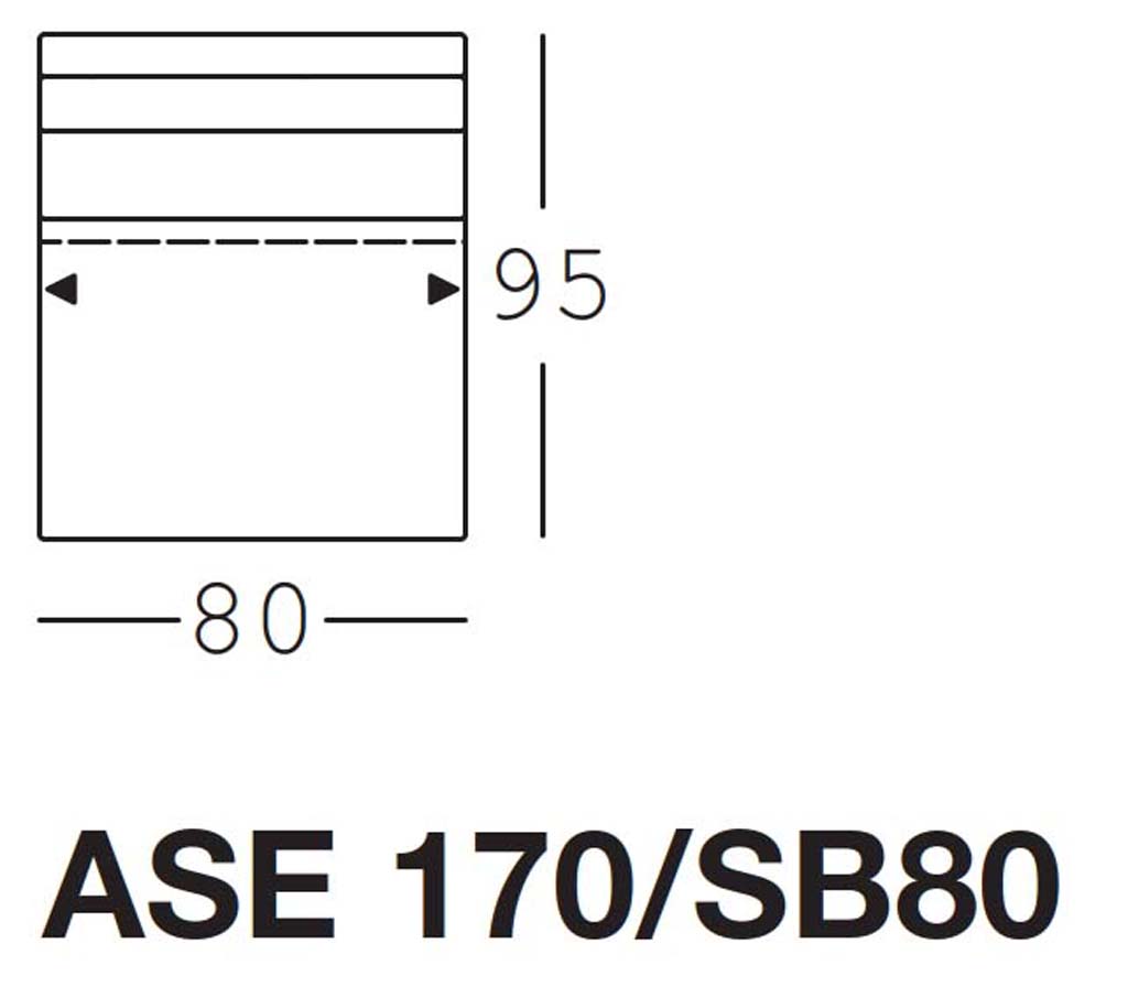 Maßzeichnung eines Sofaelements vor weißem Hintergrund freistil Rolf Benz 170