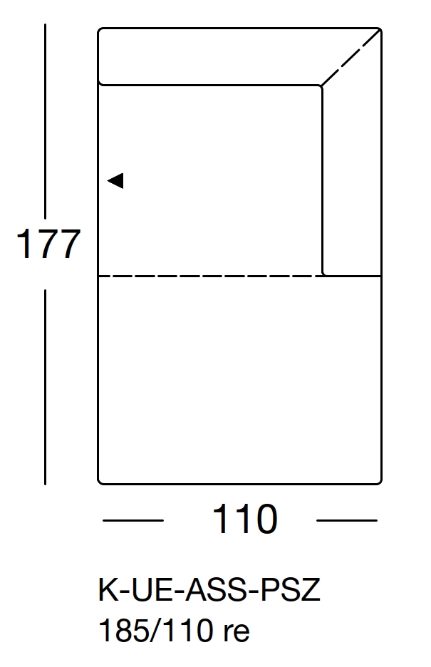Maßzeichnung eines Sofaelements vor weißem Hintergrund freistil Rolf Benz 185
