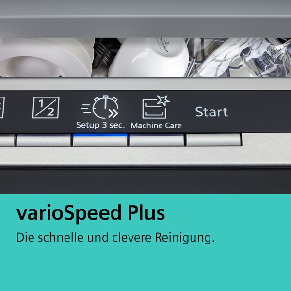 Nahaufnahme der Bedienleiste eines Geschirrspülers mit varioSpeed Plus Funktion für schnelle Reinigung