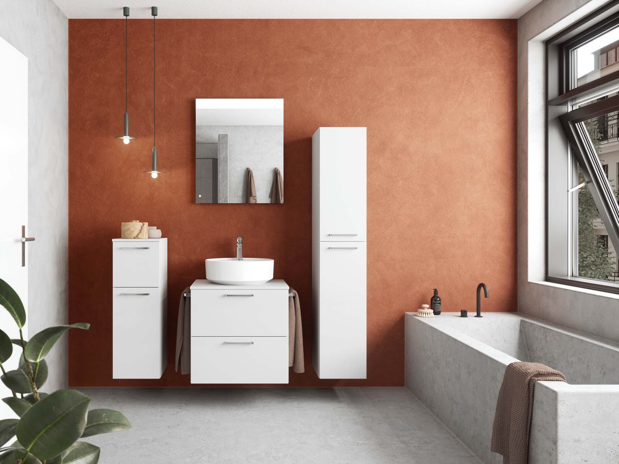 Badezimmermöbel-Set 3 Schränke weiß mit Waschtisch und Spiegel nobilia 