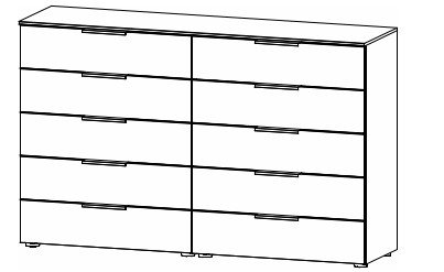 Illustration einer Kommode mit zehn Schubladen vor weißem Hintergrund
