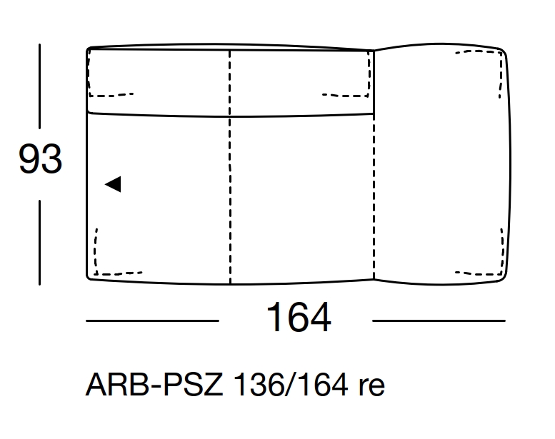 Maßzeichnung eines Sofaelements vor weißem Hintergrund freistil Rolf Benz 136
