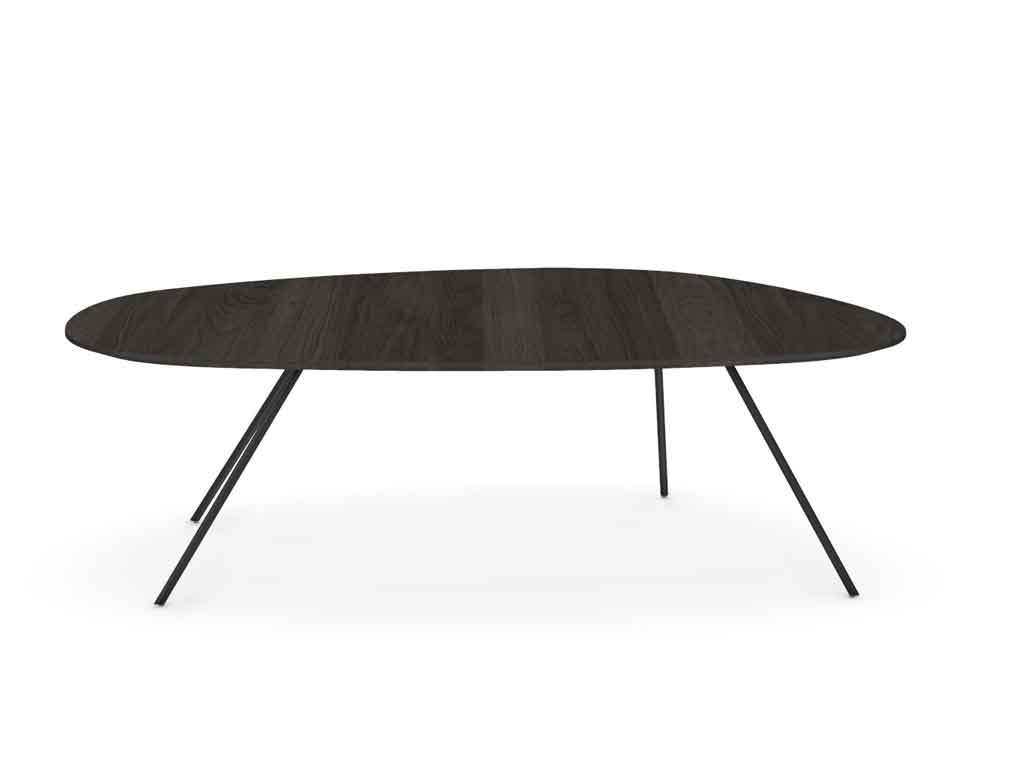 Ovaler Esstisch aus dunklem Holz mit modernen Metallbeinen, ideal für stilvolle Esszimmer