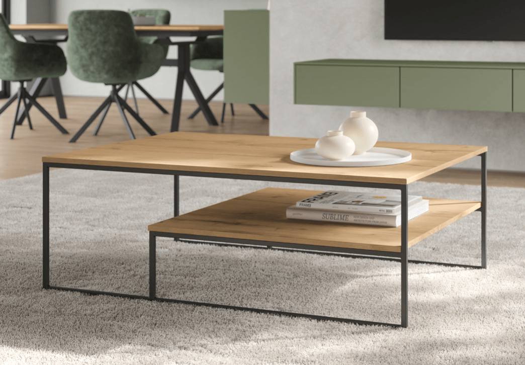 couchtisch braun mit ablage und schwarzem metallgestell nobilia