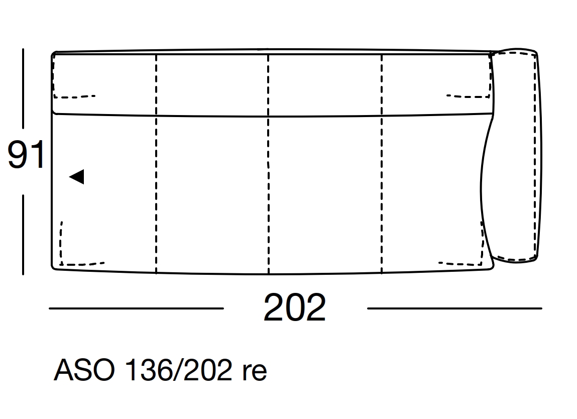 Maßzeichnung eines Sofaelements vor weißem Hintergrund freistil Rolf Benz 136