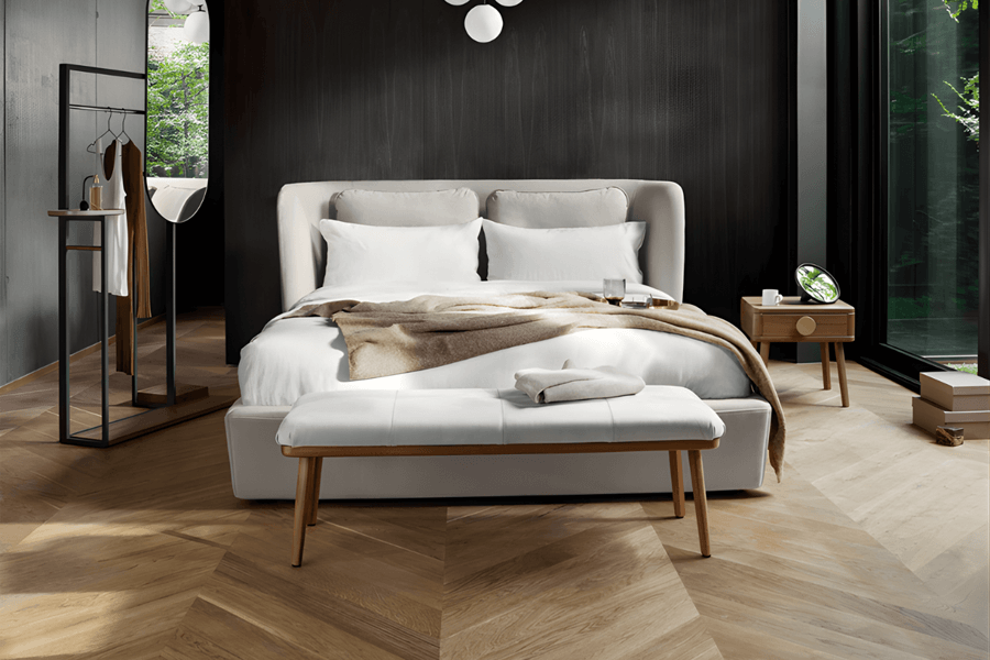 Polsterbett in hellgrau/beige