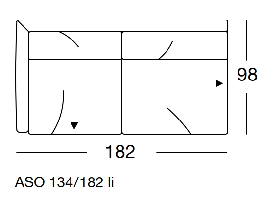 Maßzeichnung eines Sofaelement vor weißem Hintergrund freistil Rolf Benz 134 