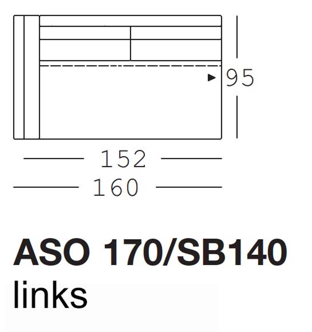 freistil Rolf Benz 170 - Anreihsofa links | Sitzbreite: 140 cm | ASO 170/SB140li Maßzeichnung eines Sofaelements vor weißem Hintergrund freistil Rolf Benz 170