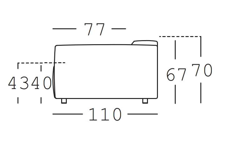  Maßzeichnung eines Sofaelements vor weißem Hintergrund freistil Rolf Benz 187