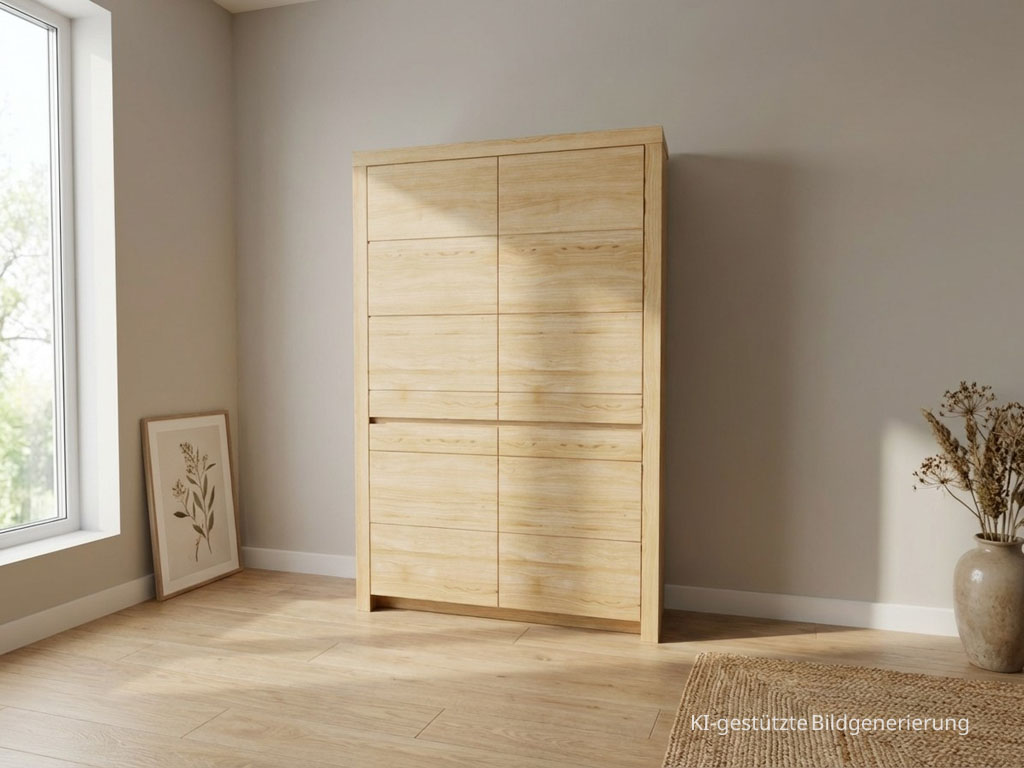 moderner brauner Schrank stilvoll dekoriert in einem hellen Raum, Bild KI generiert