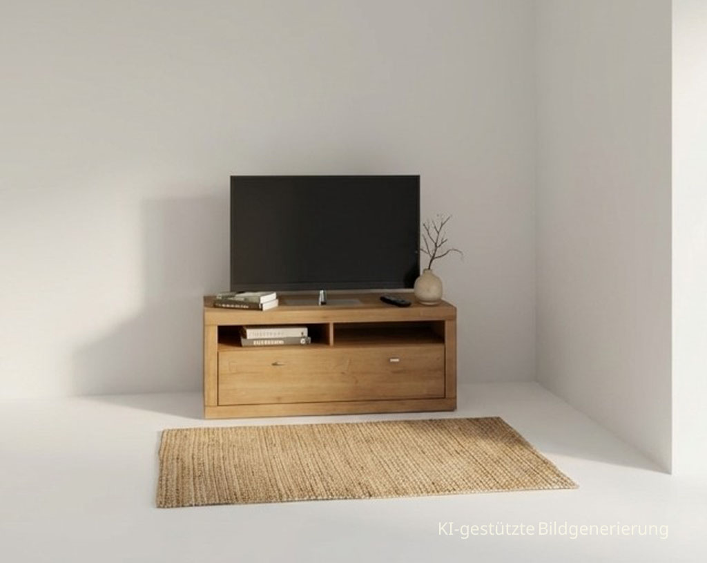 modernes braunes Lowboard stilvoll dekoriert in einem hellen Raum, Bild KI generiert