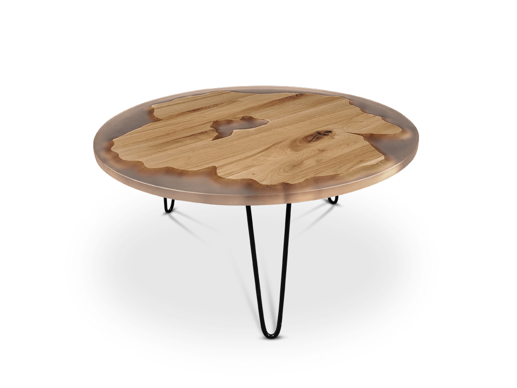 wohnfitz Couchtisch | Baumscheibe mit Epoxidharz Moderner runder Couchtisch aus Holz und Harz mit stabilen Metallbeinen