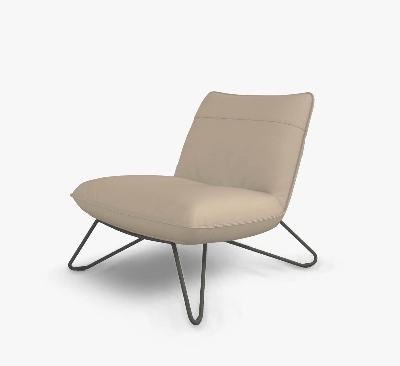 Rolf Benz 394 - Sessel (Loungesessel) | Leder, beigegrau 60.509 | Metallgestell umbragrau Beiger Loungesessel auf schwarzem Metallgestell in modernem Design
