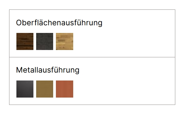 Farbausführungen in Tabellenform