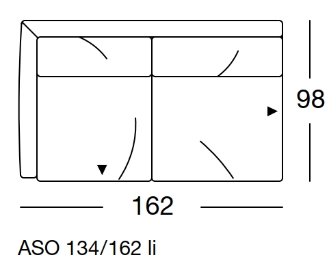 freistil Rolf Benz 134 - Anreihsofa links | B: 162 cm | ASO 134/162li Maßzeichnung eines Sofaelement vor weißem Hintergrund freistil Rolf Benz 134