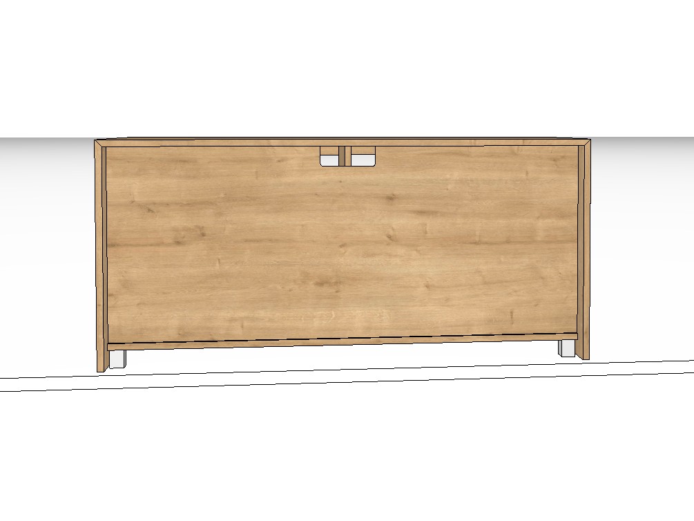 Rückansicht eines braunen Lowboards vor weißem Hintergrund