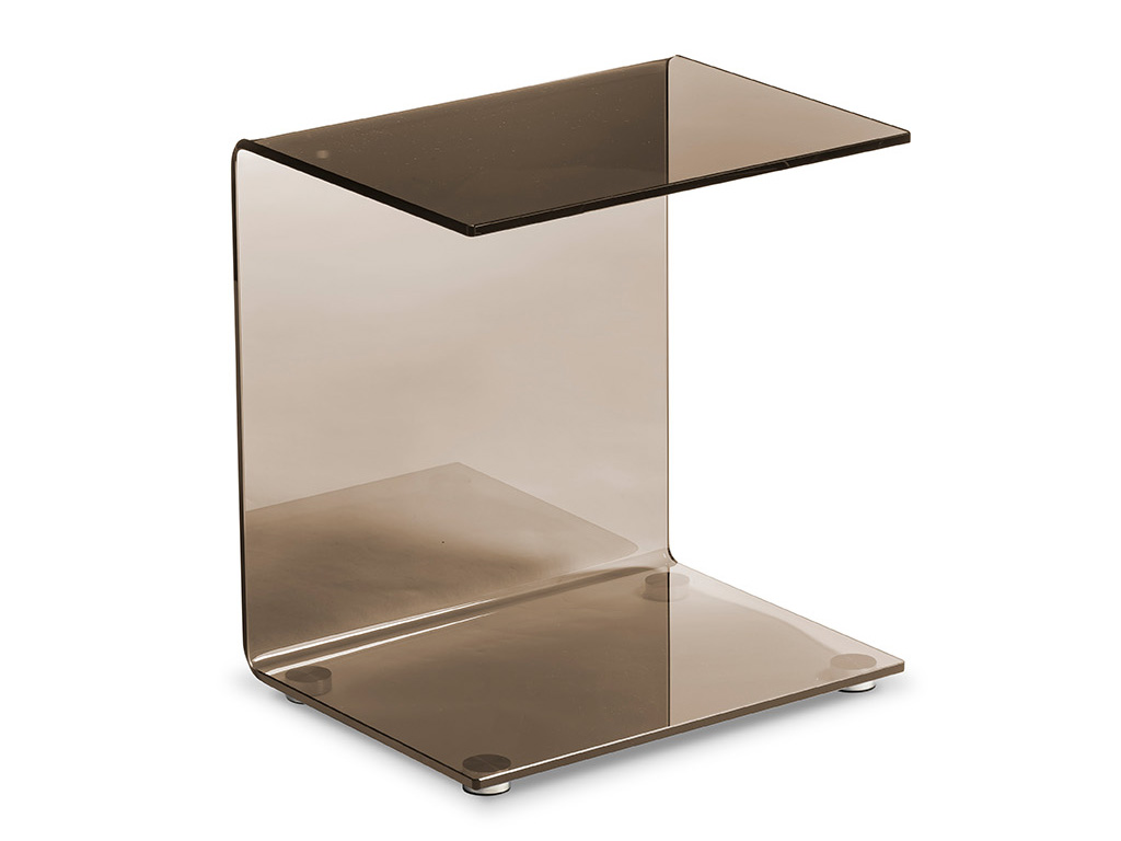 designwerk Tische - C-Table Transparenter C-förmiger Beistelltisch aus Rauchglas mit glänzender Oberfläche