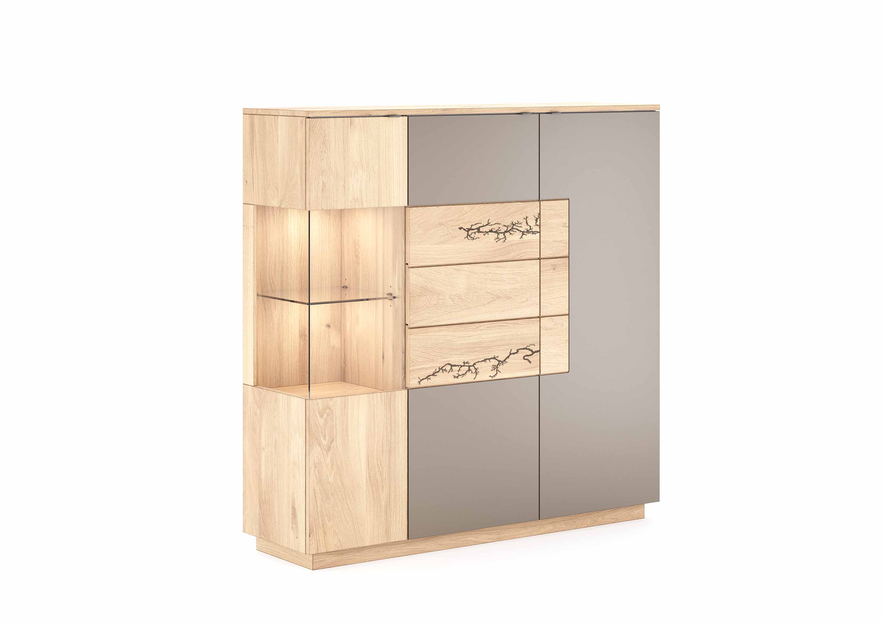 Wimmer Signatura | Highboard mit Vitrinenfach | 153135/153136 Stylischer Holzschrank mit Glasvitrine und kunstvollen Verzierungen