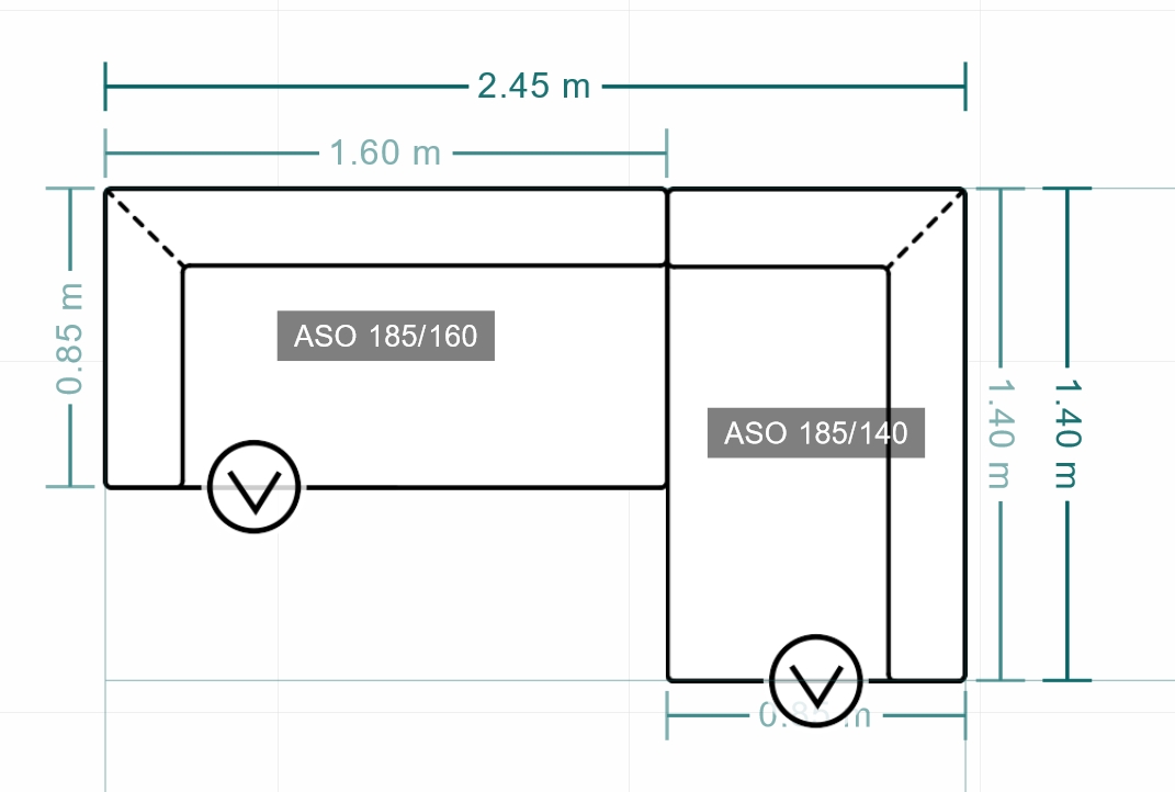 Anreihsofa 160 cm auf der linken Seite