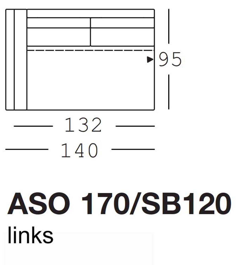 freistil Rolf Benz 170 - Anreihsofa links | Sitzbreite: 120 cm | ASO 170/SB120li Maßzeichnung eines Sofaelements vor weißem Hintergrund freistil Rolf Benz 170