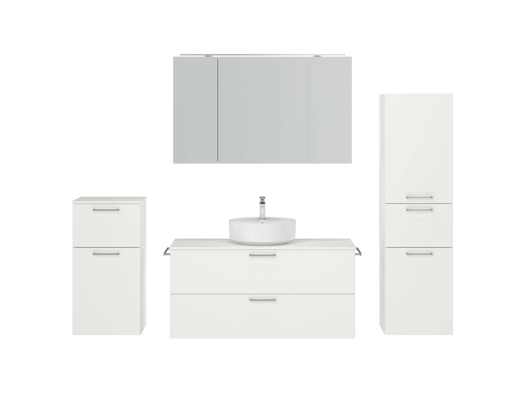 Badezimmermöbel-Set 3 Schränke weiß mit Waschtisch und Spiegelschrank nobilia