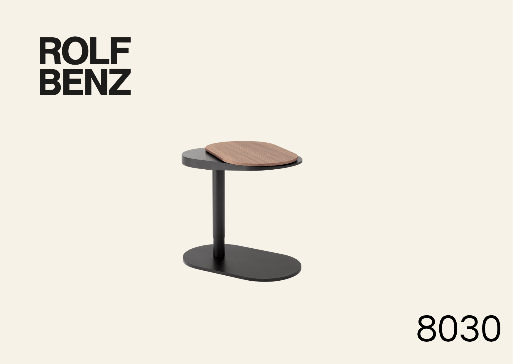 Beistelltisch mit verstellbarer Tischplatte. Aufschrift Bild: Rolf Benz 8030.