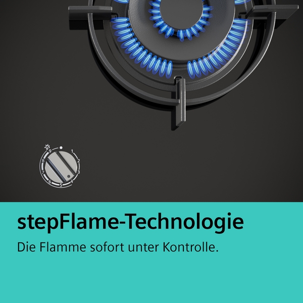 Gasherd mit stepFlame-Technologie zur präzisen Flammenregelung