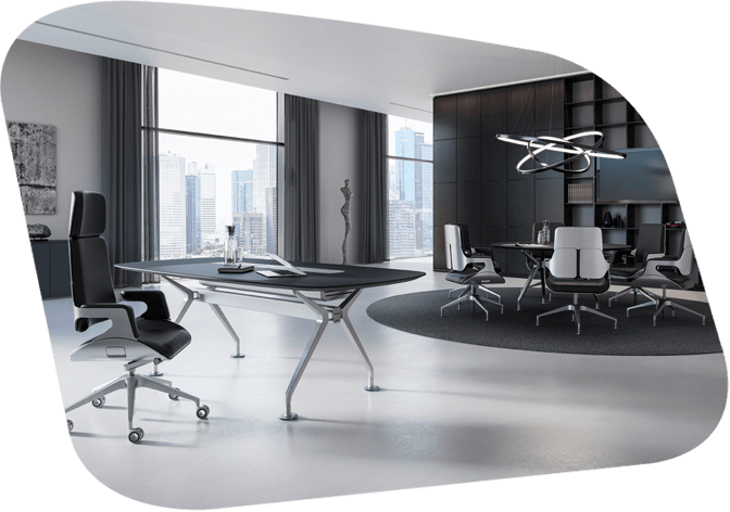 Bürodrehstuhl in silber und mit schwarzem Lederbezug