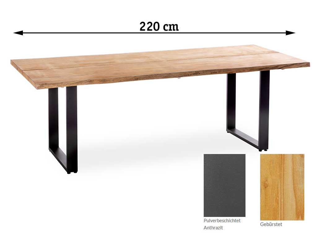 Niehoff Garden. Solid | T2G3 | Tisch | 220 x 95 cm | Profilkufe Aluminium anthrazit/Teak gebürstet