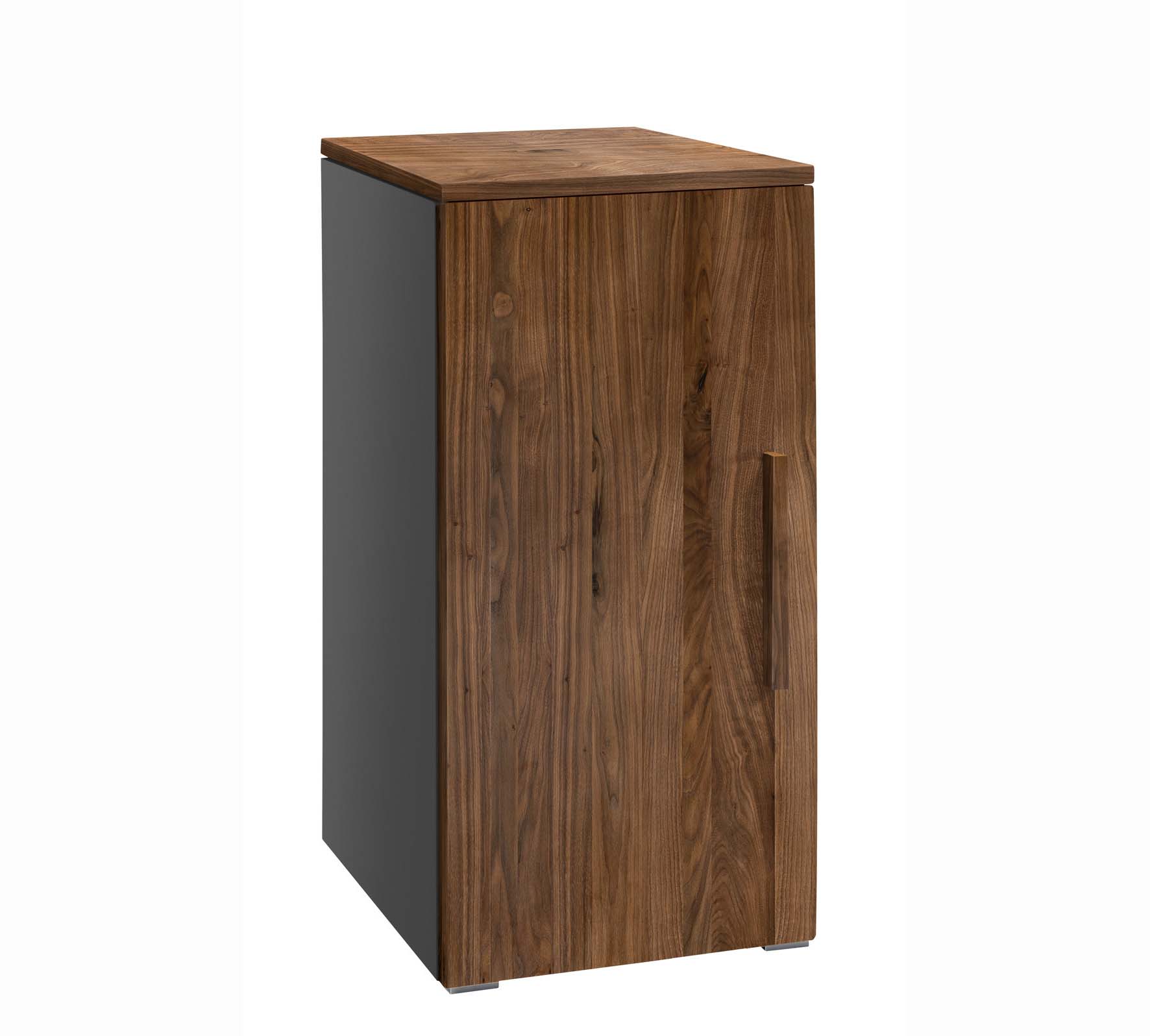 Hasena - Selezione Kommode Unito | 1 Tür | B: 45 cm | alle Ausführungen konfigurierbar graue kommode mit einer Tür front und obere seite in braun vor weißem hintergrund unito von hasena