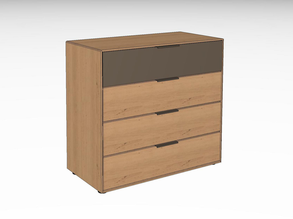 Eine moderne Kommode aus Holz mit vier Schubladen, ideal für Schlafzimmer oder Wohnzimmer