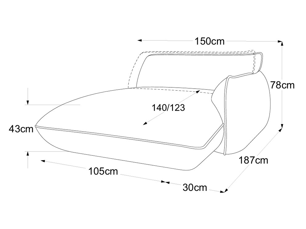 designwerk Fluffy - Recamiere Armteil rechts | B: 150 cm | mit Rückenverstellung | D073135